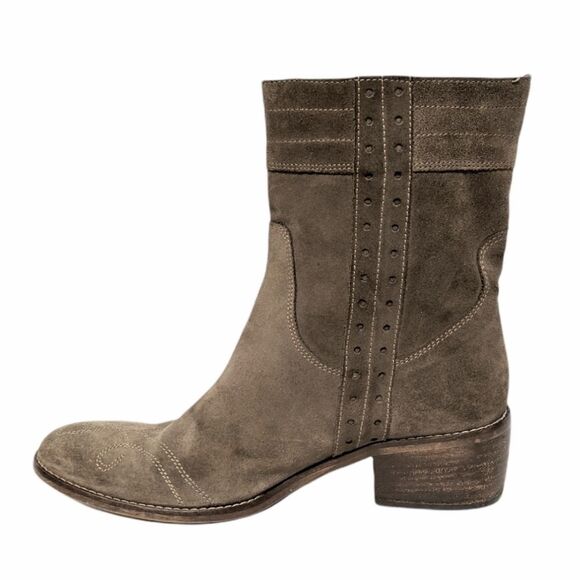 LAVORAZIONE ARTIGIANA Tan Italian  Suede Leather Western Stitched Boots 39 - Picture 4 of 10